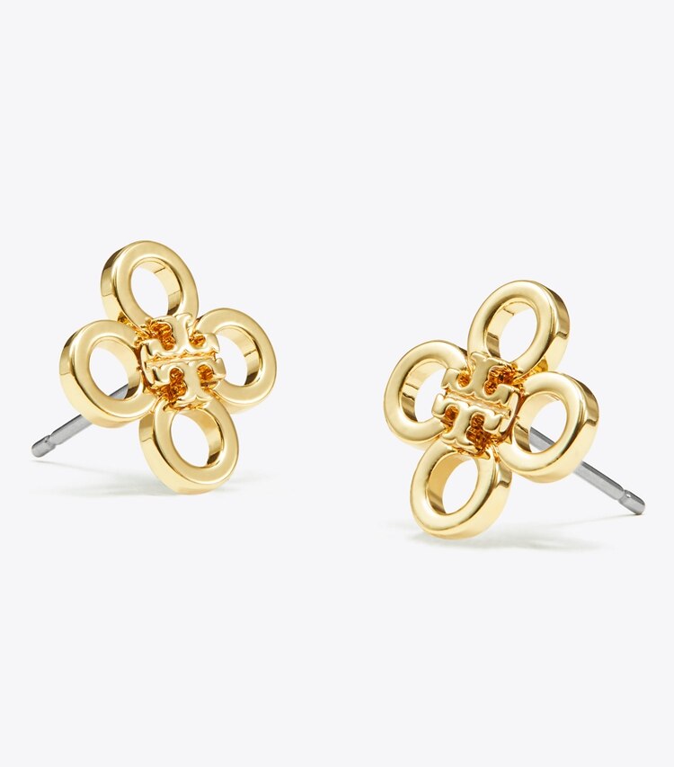 Tory Burch designer earrings Small Kira Clover Stud in Tory Gold detail
