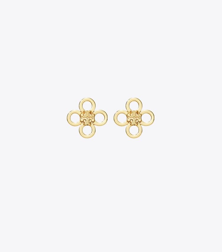 Tory Burch designer earrings Small Kira Clover Stud in Tory Gold front