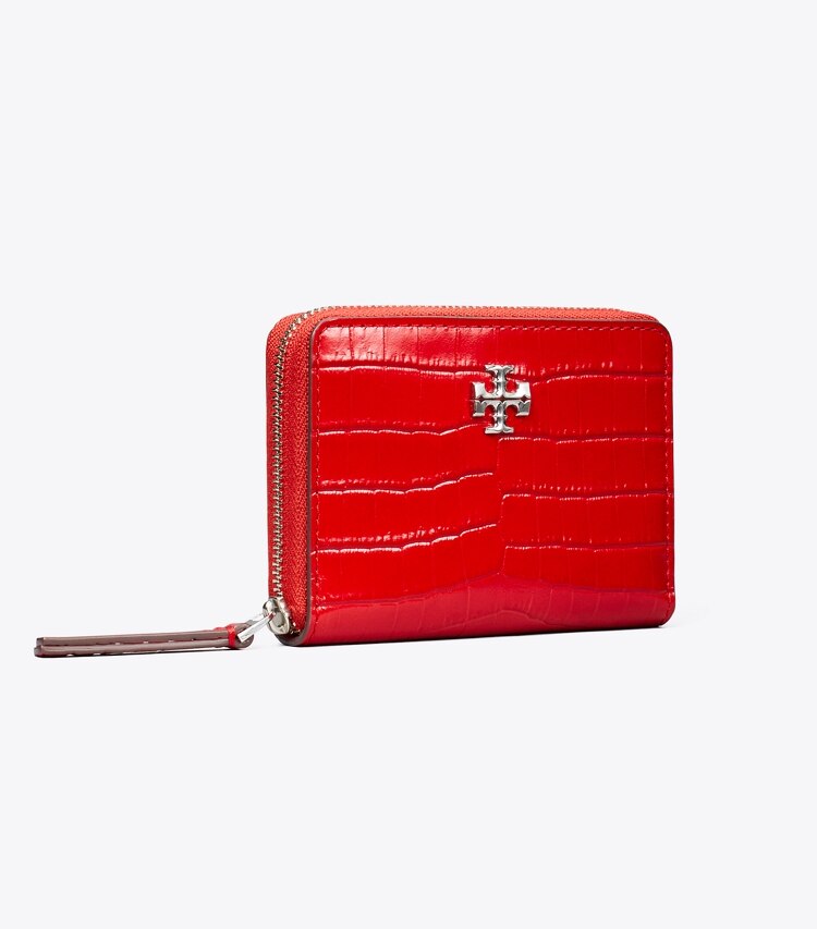 Tory Burch designer geldbörsen Small Kira Croc-Embossed Zip-Around Wallet in Red Sky angle