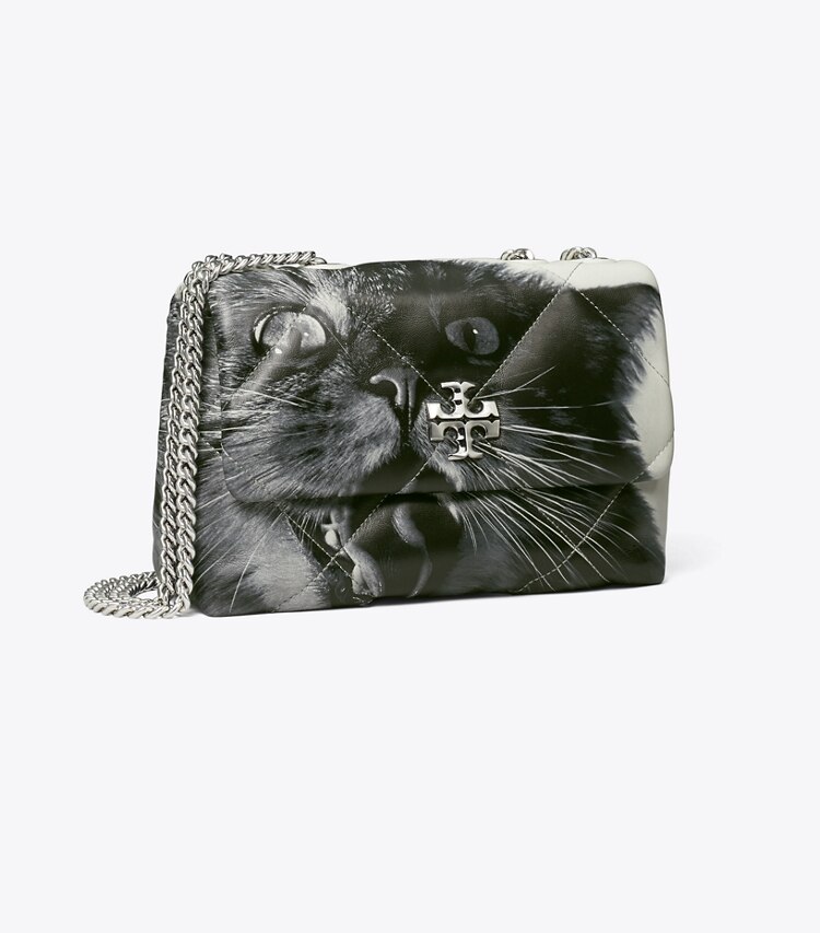 Tory Burch designer ショルダーバッグ キラ ダイヤモンドキルト キャットプリント コンバーチブル スモールショルダーバッグ in Gray CAT PORTRAIT angle