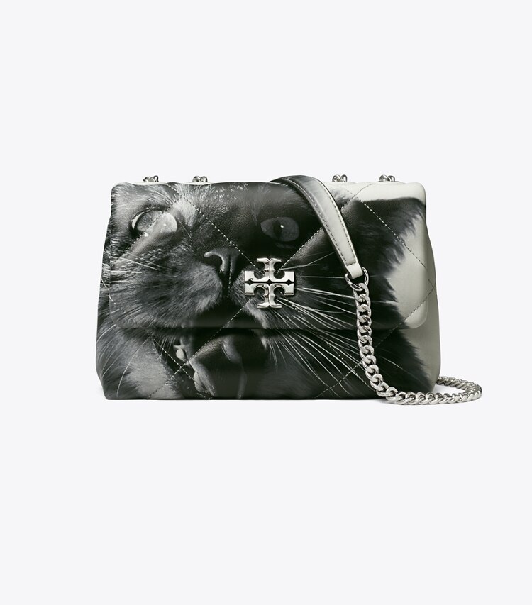 Tory Burch designer ショルダーバッグ キラ ダイヤモンドキルト キャットプリント コンバーチブル スモールショルダーバッグ in Gray CAT PORTRAIT front