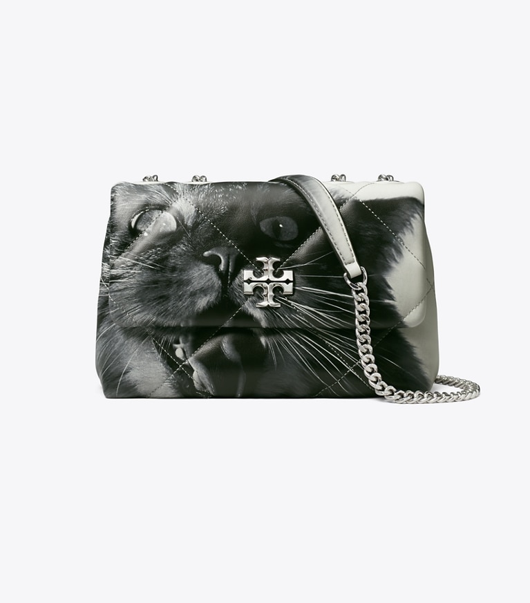Tory Burch designer ショルダーバッグ キラ ダイヤモンドキルト キャットプリント コンバーチブル スモールショルダーバッグ in Gray CAT PORTRAIT angle