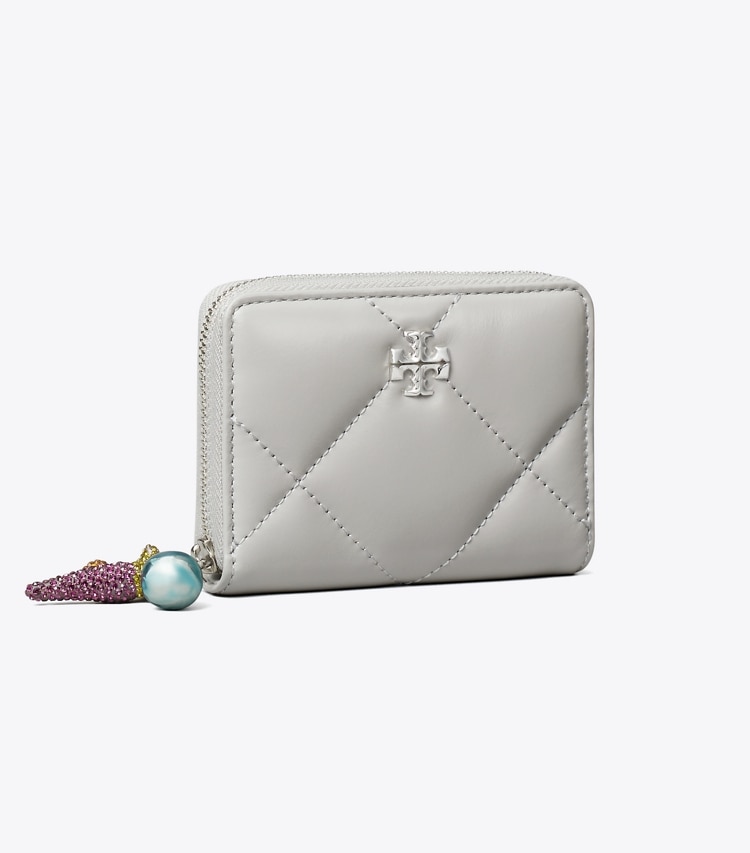 Tory Burch designer 財布 キラ ダイヤモンドキルト チャーム ジップアラウンド スモール ウォレット in Gray angle