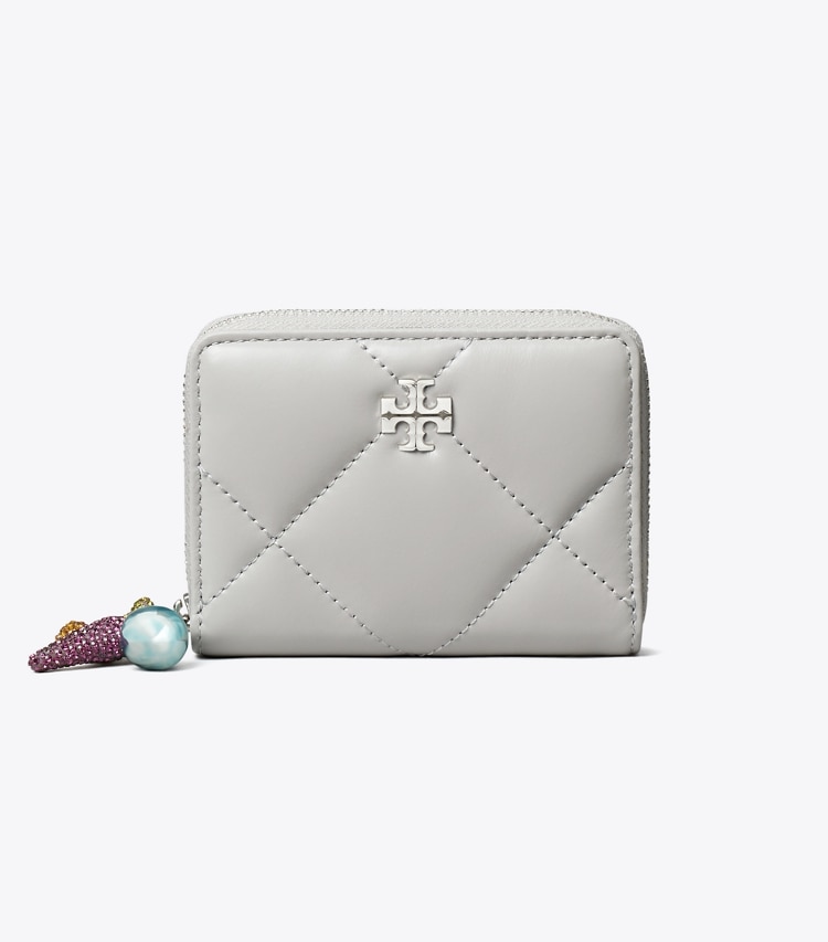Tory Burch designer 財布 キラ ダイヤモンドキルト チャーム ジップアラウンド スモール ウォレット in Gray front
