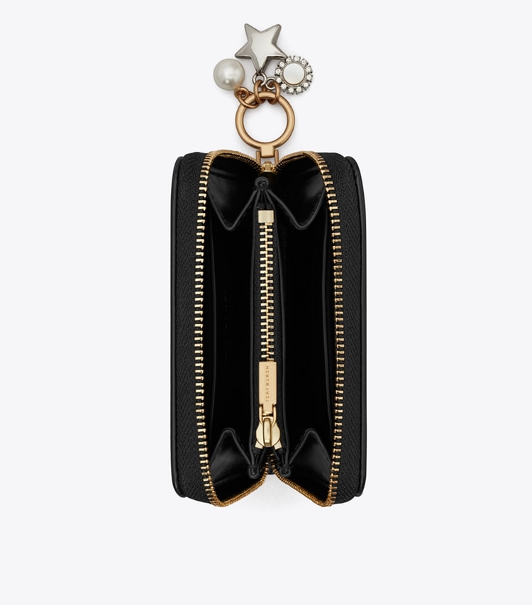 Tory Burch designer wallets Small Kira Diamond Quilt Charm Zip-Around Wallet in Black overhead