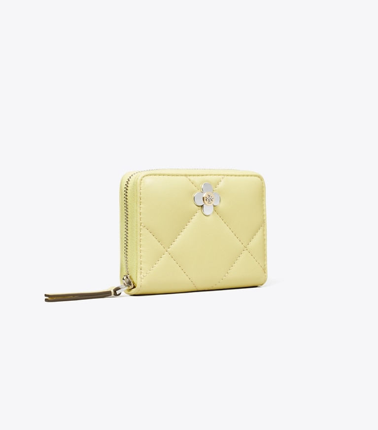 Tory Burch designer 財布 キラ ダイヤモンドキルト クローバー ジップアラウンド スモールウォレット in Frozen Zest angle
