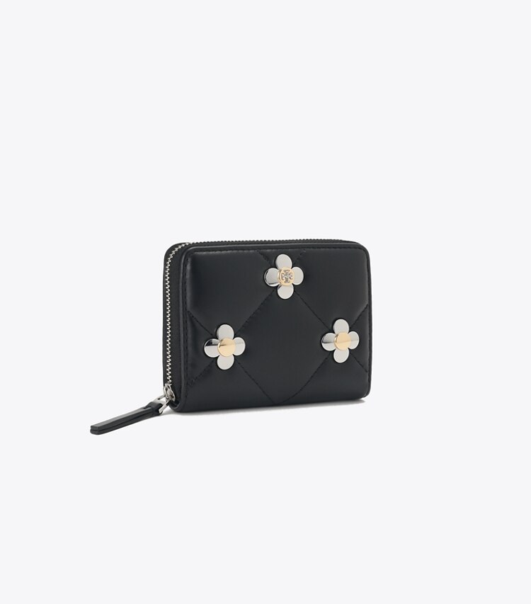 Tory Burch designer 財布 キラ ダイヤモンドキルト マルチクローバー ジップアラウンド スモールウォレット in Black angle