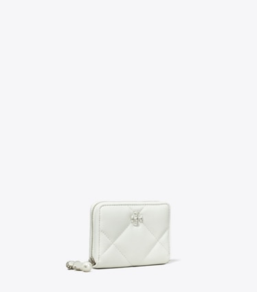 Tory Burch designer wallets Small Kira Diamond Quilt Distressed Charm Zip-Around Wallet in Blanc angle