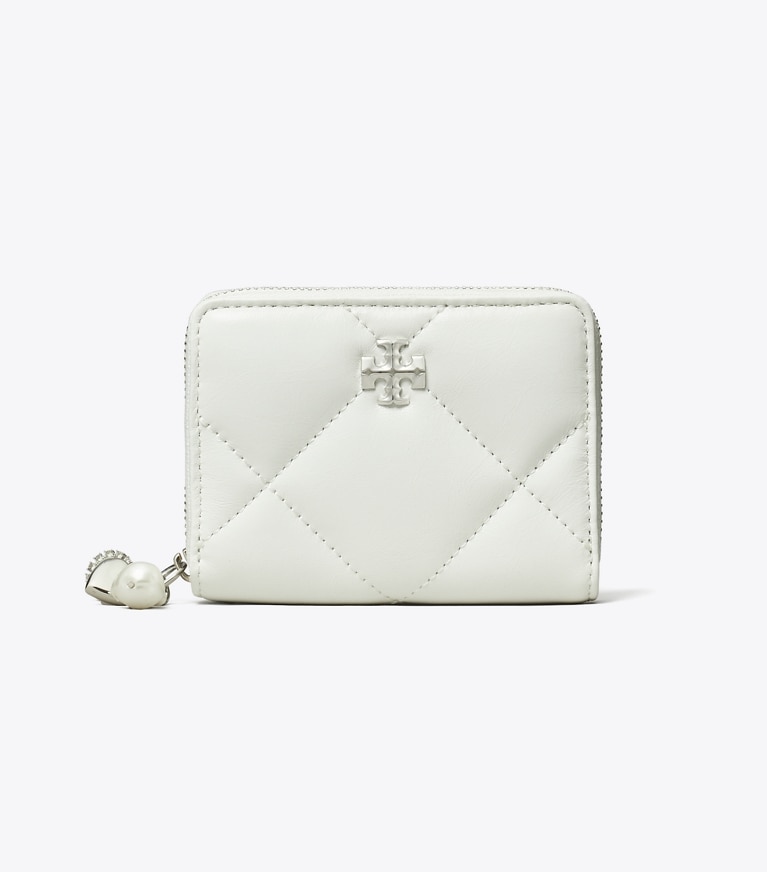 Tory Burch designer wallets Small Kira Diamond Quilt Distressed Charm Zip-Around Wallet in Blanc angle