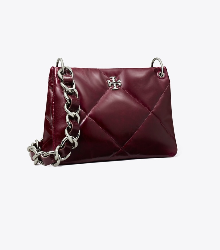 Tory Burch designer shoulder bags Small Kira Diamond Quilt Distressed Shoulder Bag in Dark Carmine angle