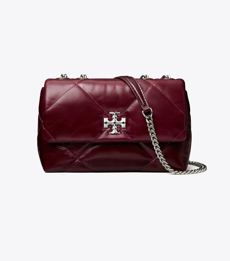 Tory Burch designer shoulder bags Small Kira Diamond Quilt Distressed Shoulder Bag in Dark Carmine front