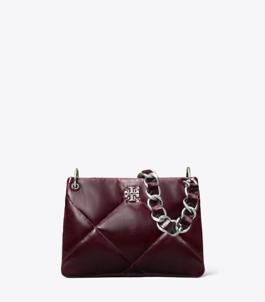 Tory Burch designer shoulder bags Small Kira Diamond Quilt Distressed Shoulder Bag in Dark Carmine front
