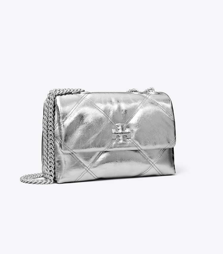 Tory Burch designer shoulder bags Small Kira Diamond Quilt Metallic Convertible Shoulder Bag in Silver angle