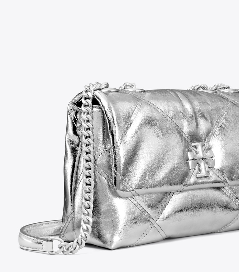 Tory Burch designer shoulder bags Small Kira Diamond Quilt Metallic Convertible Shoulder Bag in Silver angle