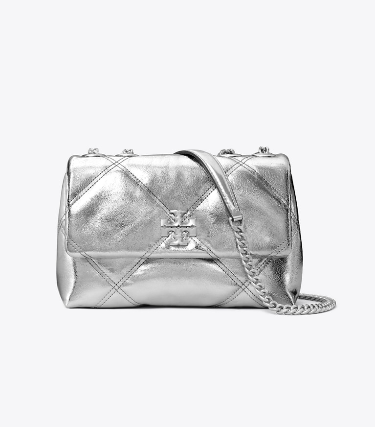 Tory Burch designer shoulder bags Small Kira Diamond Quilt Metallic Convertible Shoulder Bag in Silver angle
