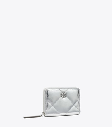 Tory Burch designer wallets Small Kira Diamond Quilt Metallic Zip-Around Wallet in Silver angle