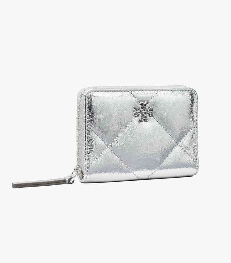 Tory Burch designer wallets Small Kira Diamond Quilt Metallic Zip-Around Wallet in Silver angle