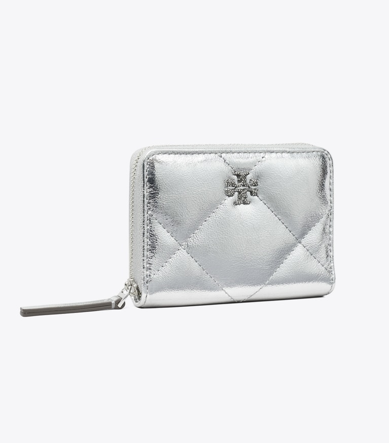 Tory Burch designer wallets Small Kira Diamond Quilt Metallic Zip-Around Wallet in Silver angle