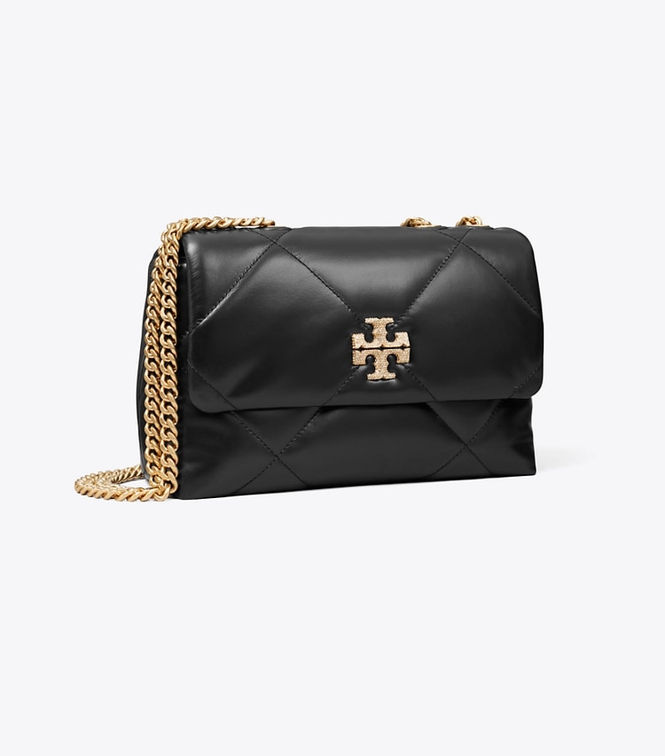 Tory Burch designer shoulder bags Small Kira Diamond Quilt Pavé Convertible Shoulder Bag in Black angle