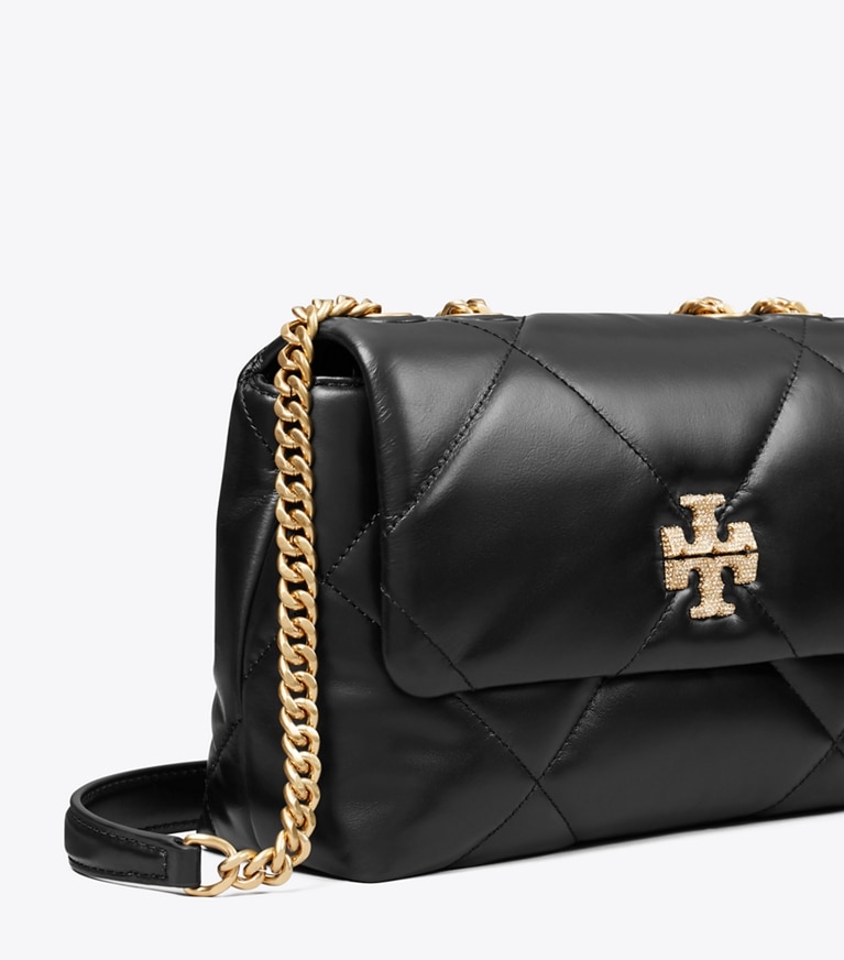 Tory Burch designer shoulder bags Small Kira Diamond Quilt Pavé Convertible Shoulder Bag in Black angle