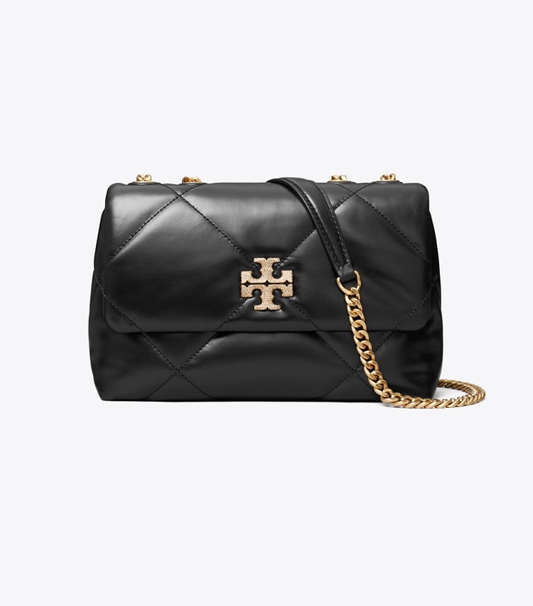 Tory Burch designer shoulder bags Small Kira Diamond Quilt Pavé Convertible Shoulder Bag in Black angle