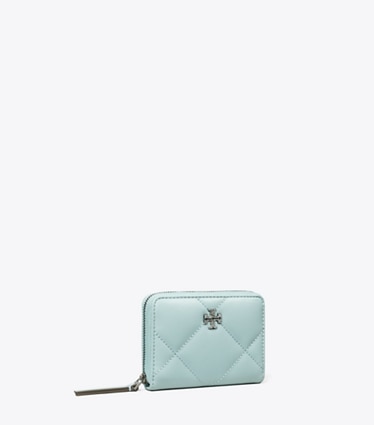 Tory Burch designer 財布 キラ パヴェ ロゴ ダイヤモンドキルト ジップアラウンド スモールウォレット in Geyser angle