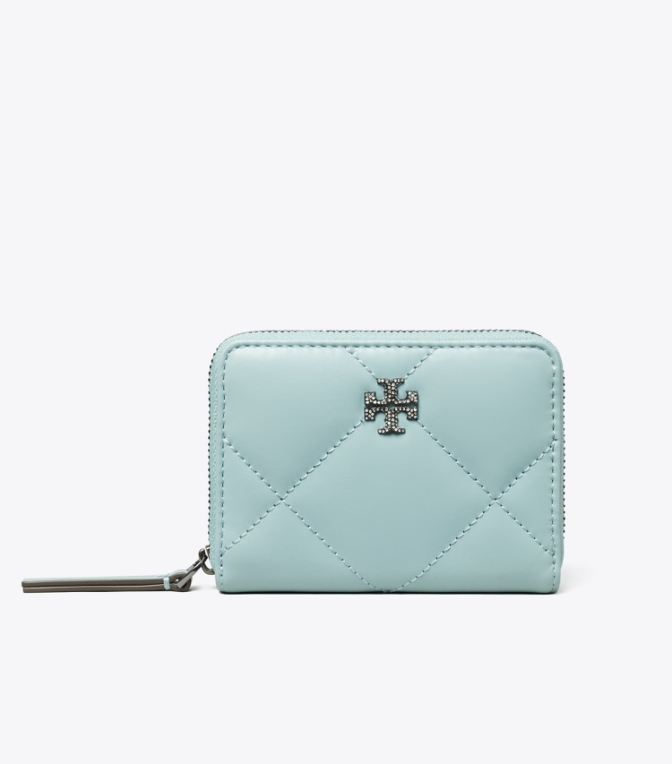 Tory Burch designer 財布 キラ パヴェ ロゴ ダイヤモンドキルト ジップアラウンド スモールウォレット in Geyser front