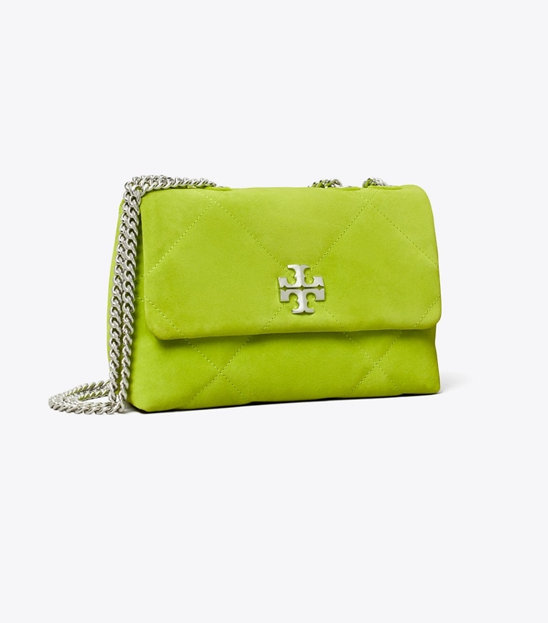 Tory Burch designer ショルダーバッグ キラ ダイヤモンドキルト スエード スモールショルダーバッグ in Bitter Lime angle