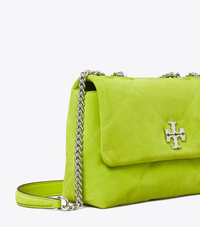 Tory Burch designer ショルダーバッグ キラ ダイヤモンドキルト スエード スモールショルダーバッグ in Bitter Lime angle