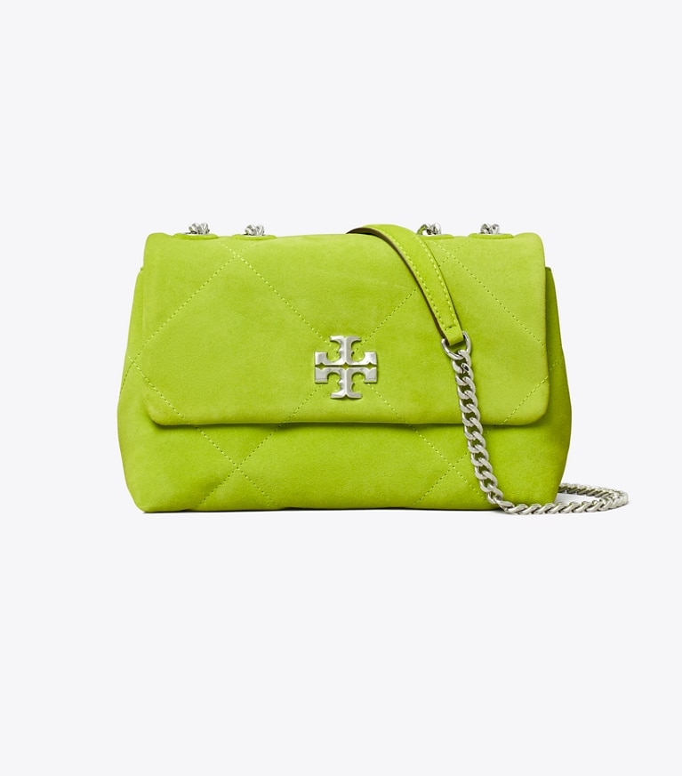 Tory Burch designer ショルダーバッグ キラ ダイヤモンドキルト スエード スモールショルダーバッグ in Bitter Lime angle