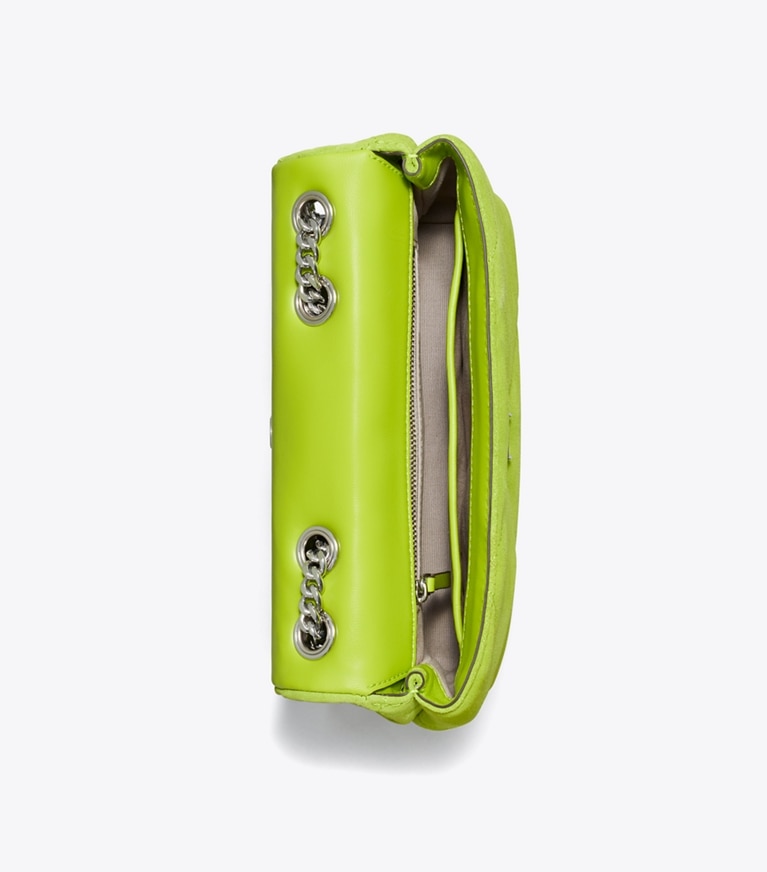 Tory Burch designer ショルダーバッグ キラ ダイヤモンドキルト スエード スモールショルダーバッグ in Bitter Lime angle