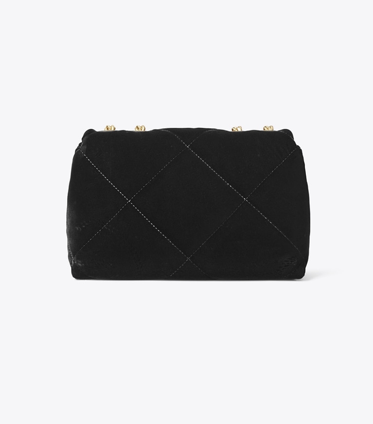Tory Burch designer shoulder bags Small Kira Diamond Quilt Velvet Pavé Shoulder Bag in Black angle
