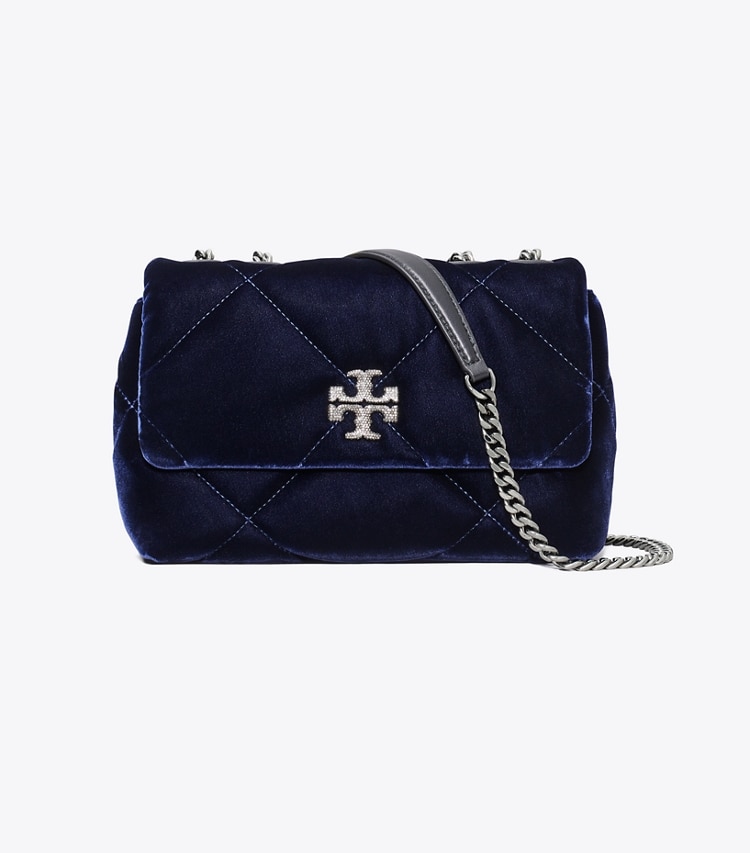 Tory Burch designer shoulder bags Small Kira Diamond Quilt Velvet Pavé Shoulder Bag in PERFECT NAVY front