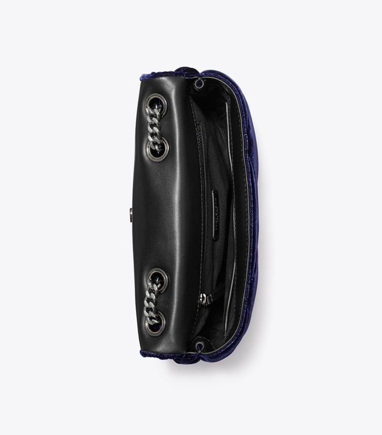 Tory Burch designer shoulder bags Small Kira Diamond Quilt Velvet Pavé Shoulder Bag in PERFECT NAVY angle