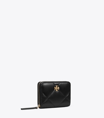 Tory Burch designer wallets Small Kira Diamond Quilt Zip-Around Wallet in Black angle