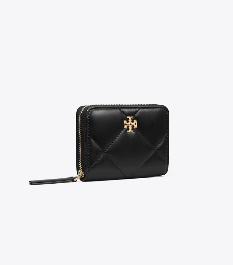 Tory Burch designer wallets Small Kira Diamond Quilt Zip-Around Wallet in Black angle