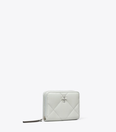 Tory Burch designer wallets Small Kira Diamond Quilt Zip-Around Wallet in Light Titanium angle