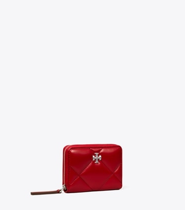Tory Burch designer wallets Small Kira Diamond Quilt Zip-Around Wallet in Red angle