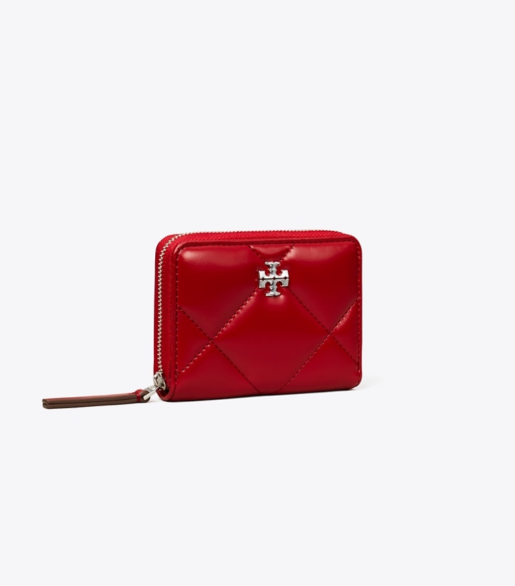 Tory Burch designer wallets Small Kira Diamond Quilt Zip-Around Wallet in Red angle
