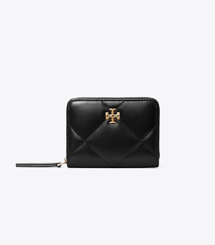 Tory Burch designer wallets Small Kira Diamond Quilt Zip-Around Wallet in Black front
