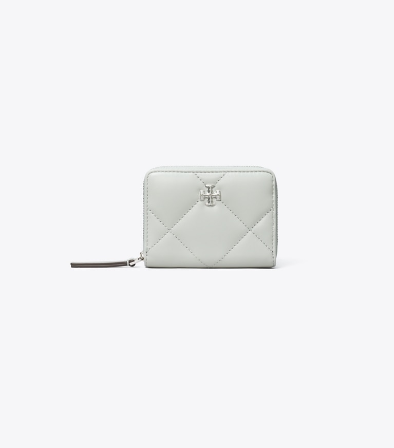 Tory Burch designer wallets Small Kira Diamond Quilt Zip-Around Wallet in Light Titanium angle