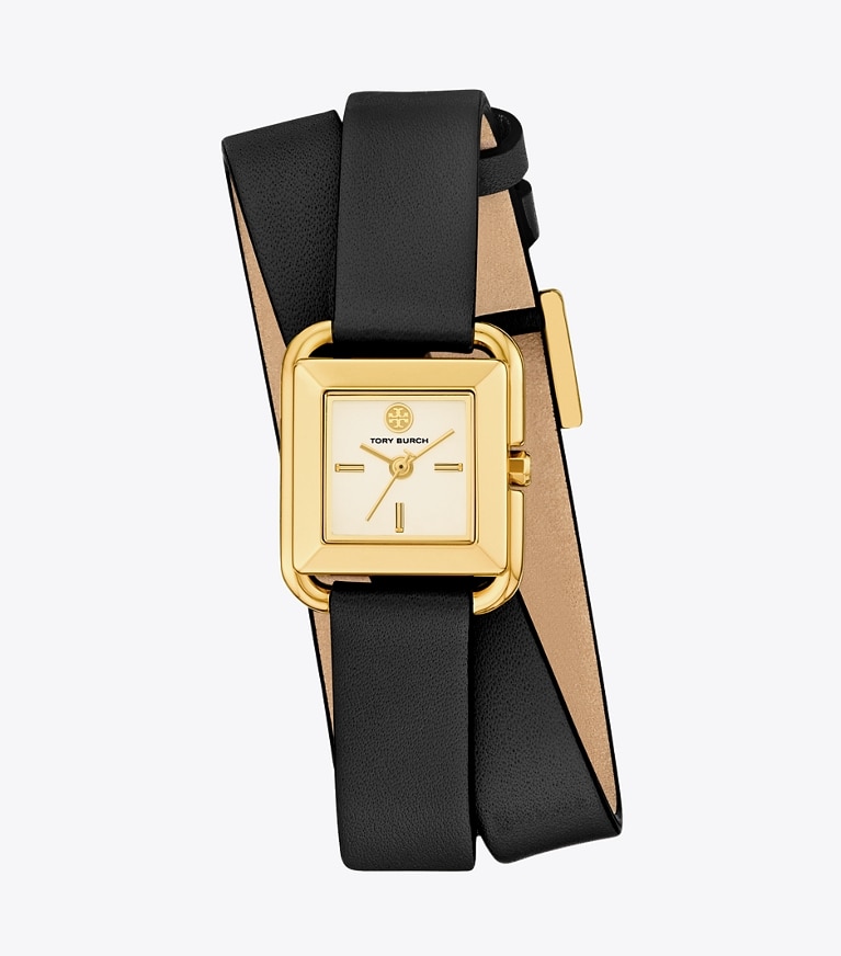 Tory Burch designer strap watches Small Kira Double Wrap Watch in IVORY/GOLD/BLACK front