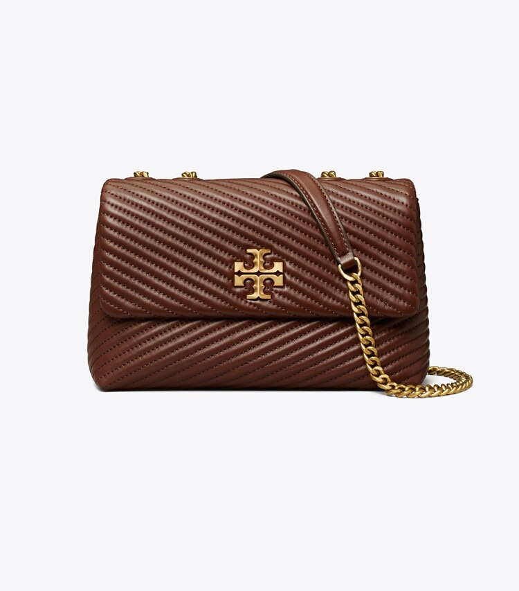 Tory Burch designer shoulder bags Small Kira Moto Quilt Convertible Shoulder Bag in Hickory Brown front