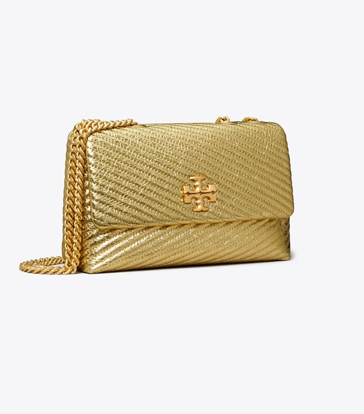 Tory Burch designer shoulder bags Small Kira Moto Quilt Metallic Convertible Shoulder Bag in Gold angle