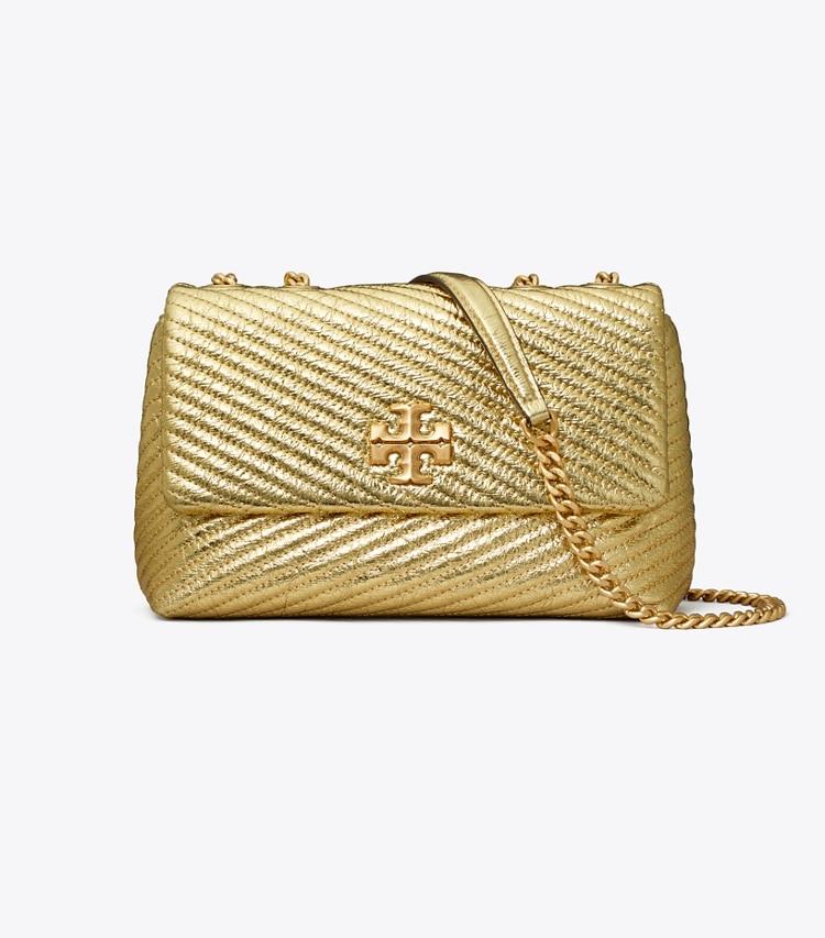 Tory Burch designer shoulder bags Small Kira Moto Quilt Metallic Convertible Shoulder Bag in Gold front