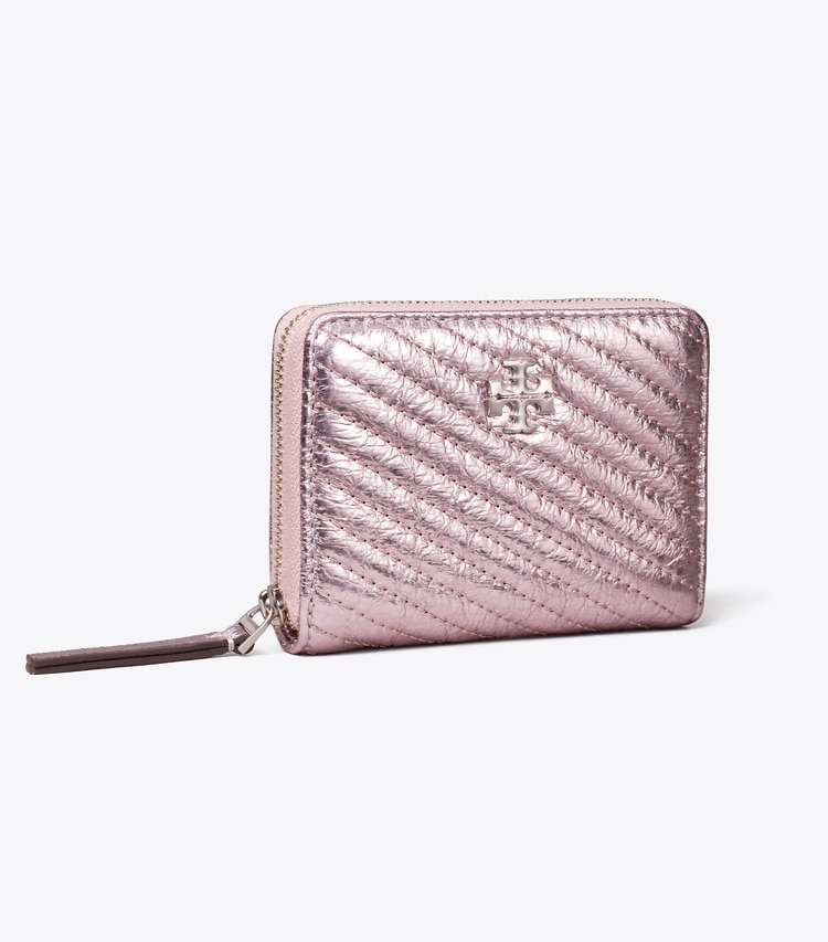 Tory Burch designer wallets Small Kira Moto Quilt Metallic Zip-Around Wallet in Sparkle Pink angle