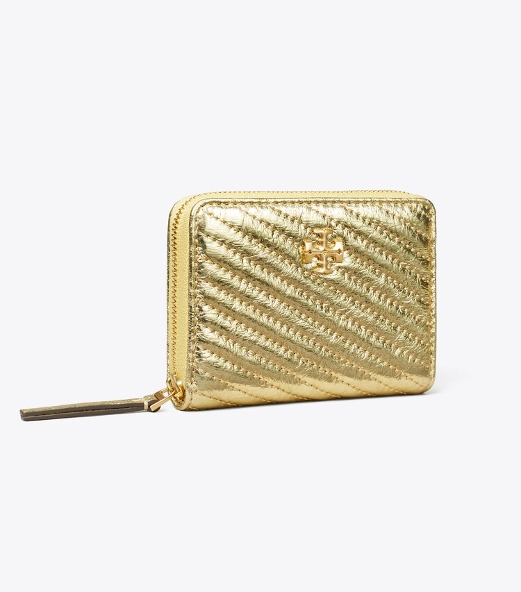 Tory Burch designer wallets Small Kira Moto Quilt Metallic Zip-Around Wallet in Gold angle