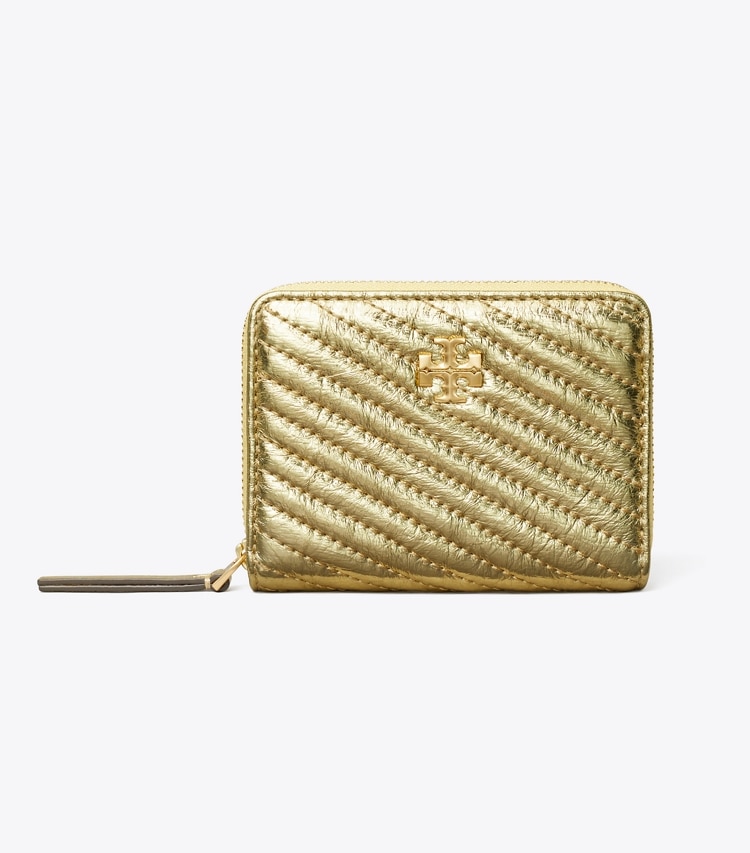 Tory Burch designer wallets Small Kira Moto Quilt Metallic Zip-Around Wallet in Gold front