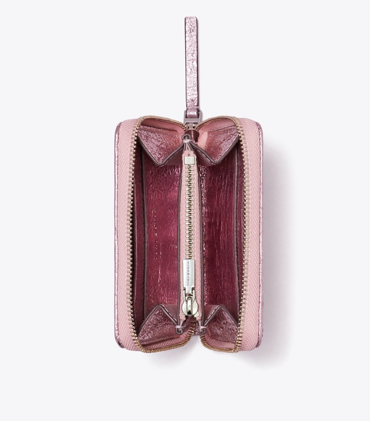 Tory Burch designer wallets Small Kira Moto Quilt Metallic Zip-Around Wallet in Sparkle Pink overhead