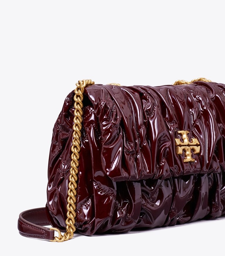 Tory Burch designer shoulder bags Small Kira Patent Ruched Convertible Shoulder Bag in Albarossa angle